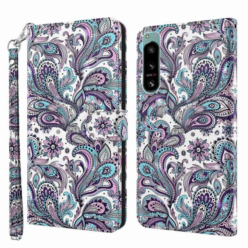 Leren Hoesje voor Sony Xperia 5 IV Met Ketting Paisley-patroon Met Bandjes