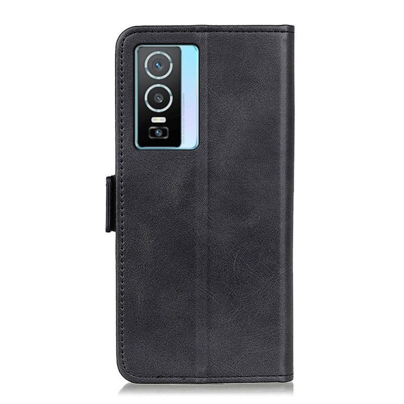 Leren Hoesje voor Vivo Y76 5G Folio-hoesje Dubbele Klep
