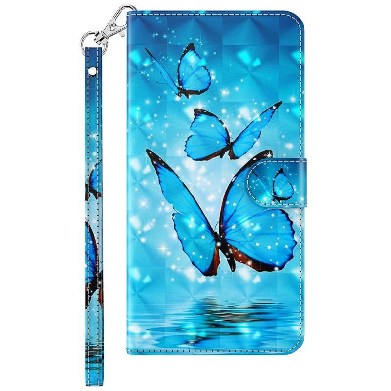 Leren Hoesje voor Xiaomi Redmi A1 Vliegende Blauwe Vlinders