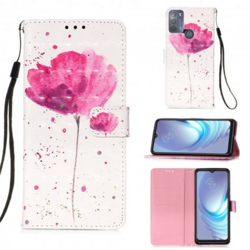 Telefoonhoesje Leren Hoesje voor Moto G50 Aquarel Papaver