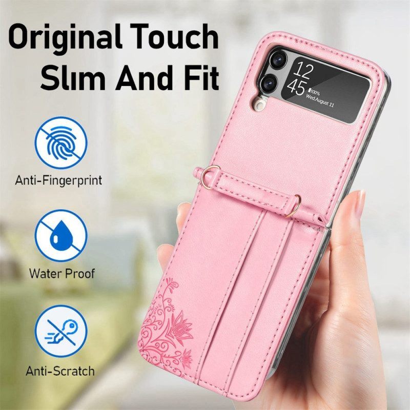 Telefoonhoesje voor Samsung Galaxy Z Flip 4 Folio-hoesje Schouderriem Bloemen